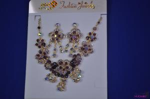 FJ0034Fashion purple and colorful diamond necklace earrings
