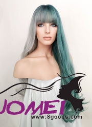 D0993 Green Grey Split Color Wavy Synthetic Wig